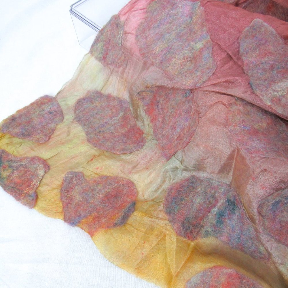 ARTISAN Ombre Dyed Silk Scarf Felted Cloud Detail Applique/ Multicolor- Long - Picture 5 of 7